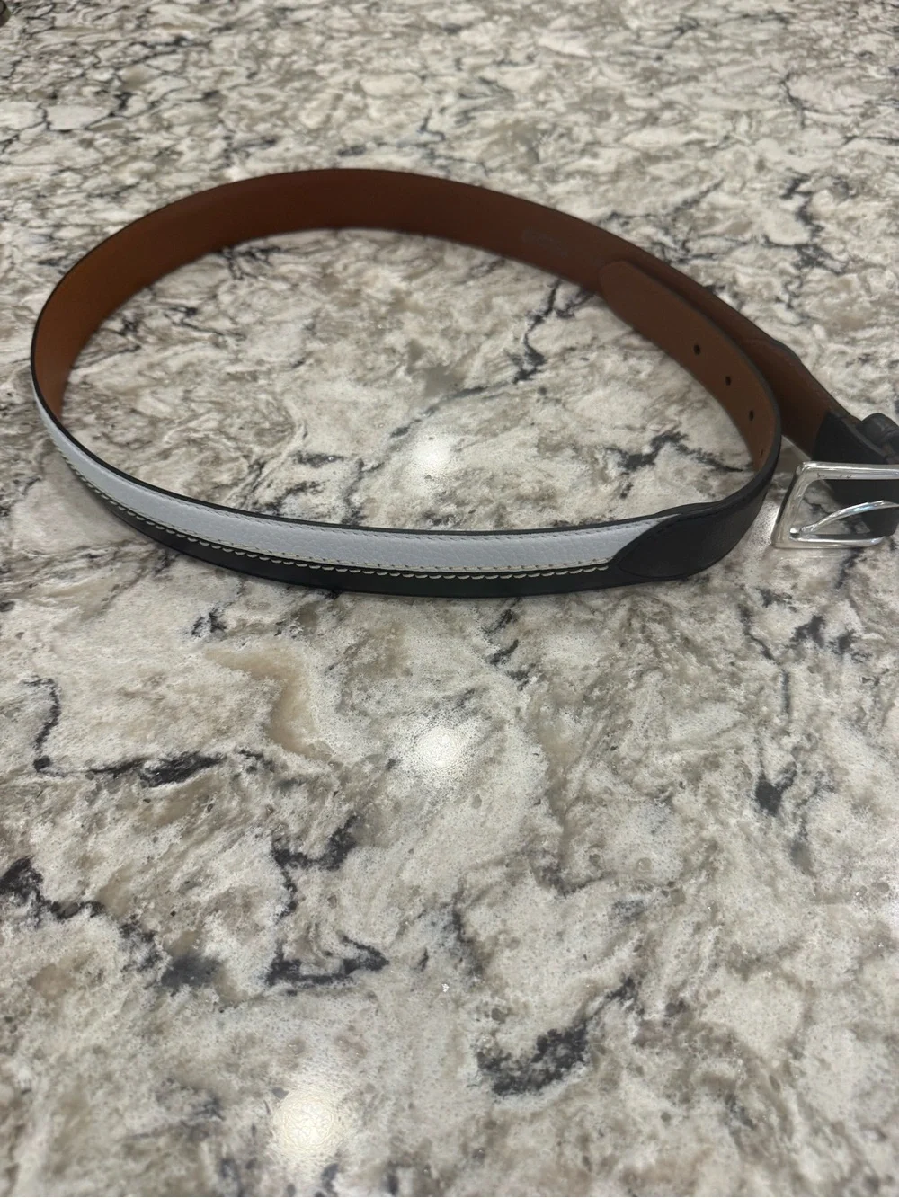 Brighton Two-Tone Leather Belt in Black and Tan with Silver Buckle